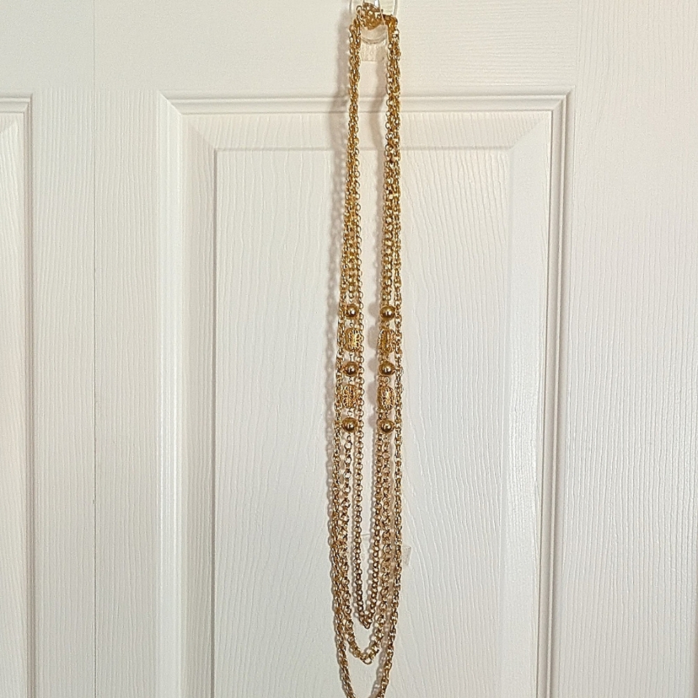Elegant 36" Triple Strand Gold Chain Necklace